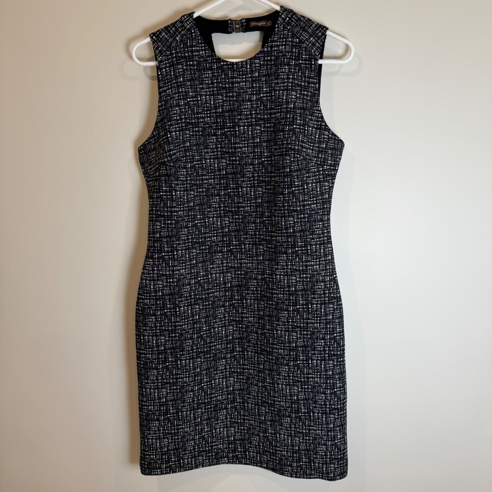 J. McLaughlin Black White Checkered Sleeveless Sheath Dress Career Office M